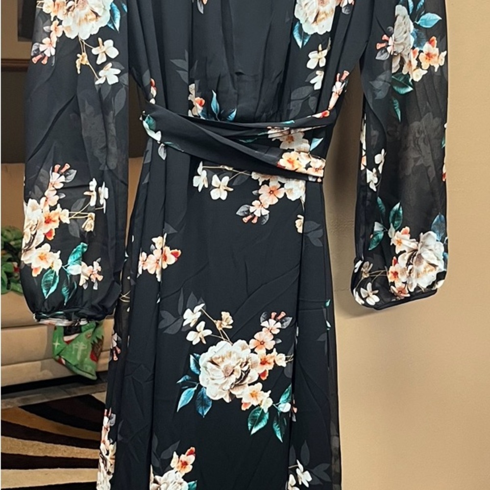 Black flower wrap dress